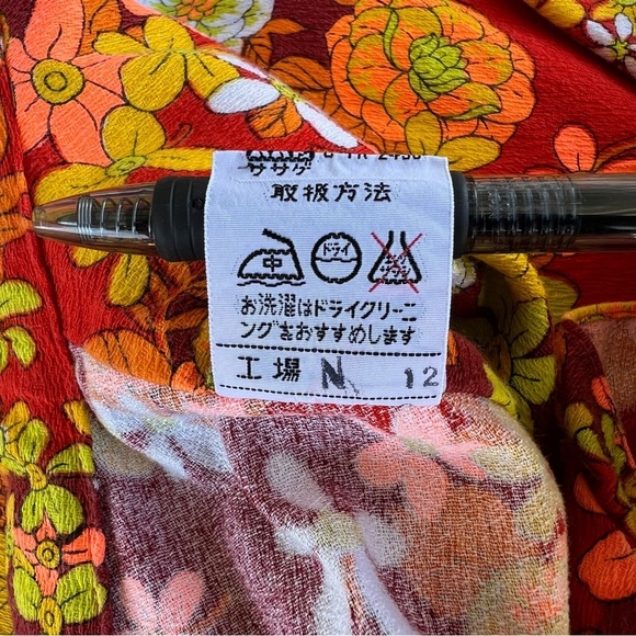 Vintage Hawaiian Barkcloth Floral Ruffle Robe Mod Dayglow Retro Neon Small READ - Picture 16 of 16